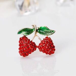 Rhinestone Raspberry Brooch Red Crystal Fruit Pin
